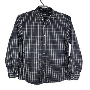 Mens Chaps Black & White Plaid Shirt Long Sleeve Button Down Cotton Blend XL